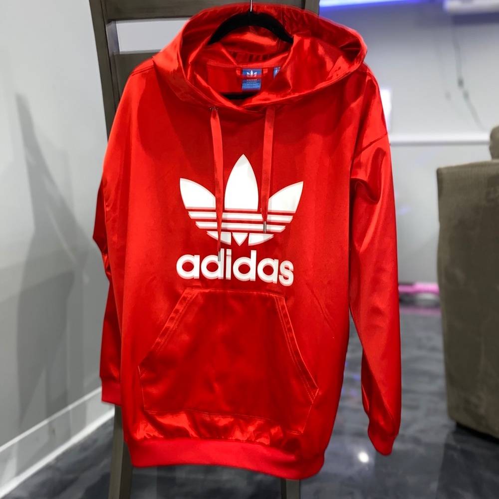 ADIDAS RED SATIN TREFOIL HOODIE